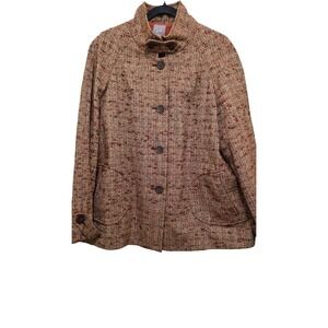 J. Jill Women's Cosplay Gorpcore Brown & Orange Tweed Button-Front Jacket Size L